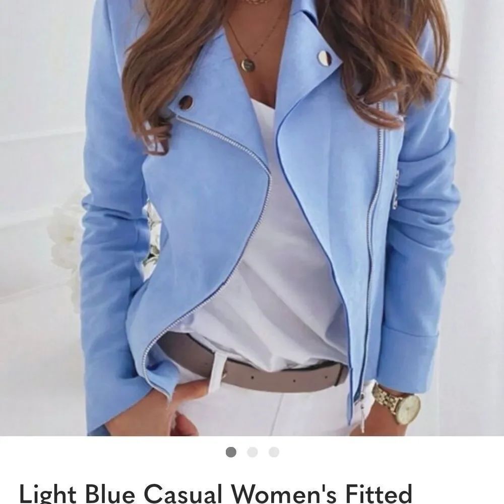 NWT Light Blue Women's Faux Suede Moto Jacket Sz L